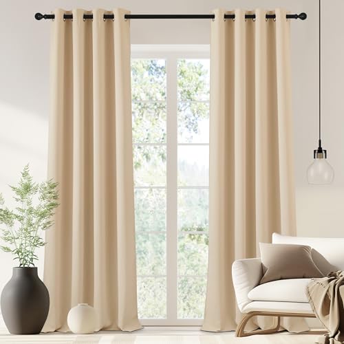 NICETOWN 90 inch Curtain Privacy for Doorway - Thermal Insulated Grommet Window Treatments Room Darkening Sound Reducing for Bedroom/Home Office (Biscotti Beige, 1 Panel, W46 x L90)