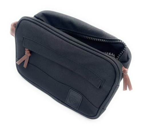 Arsenal Football ***New for 2021*** Arsenal Men's Wash Bag. Canvas Style Wash Bag with Detailed Crest and Leather Handle, Black