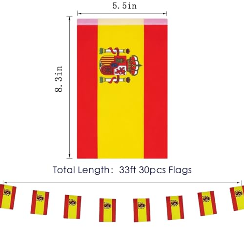 Image of Spain Flags Spanish String Flag Banners for Patriotic Events Independence Day Sports Bars Inside Outside Decorations 33 Feet 30 Flags