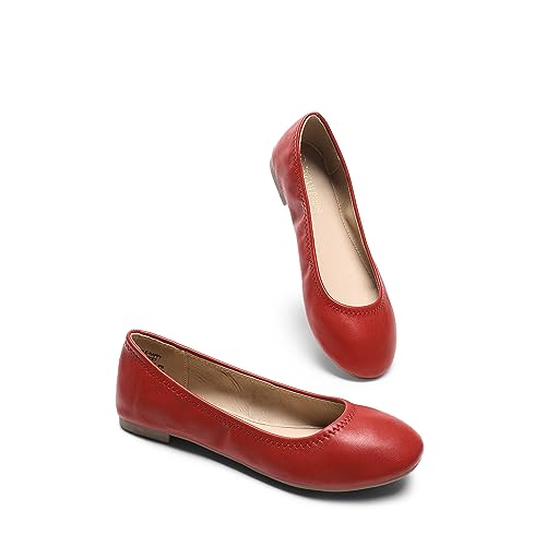 DREAM PAIRS DREAM PAIRS Women's Sole-Happy Ballerina Walking Flats Shoes,Size 5.5,Red,Sole-Happy