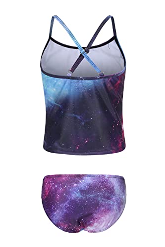 Image of Girls Two Piece Tankini Swimsuits Tie Dye Bathing Suit Kids Hawaiian Swimwear Set 3-16 Years