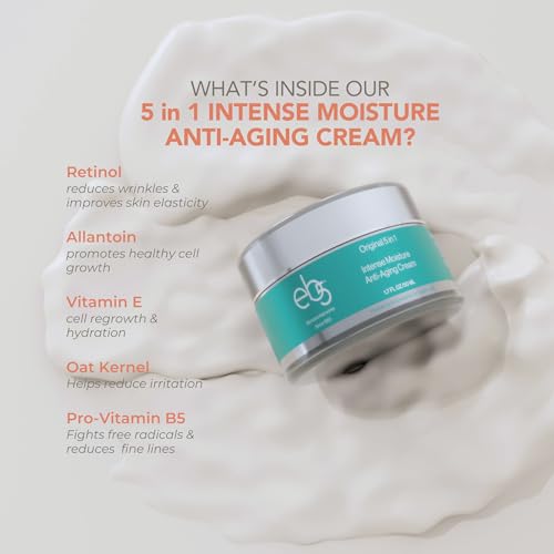 eb5 Intense Moisture Anti Aging Moisturizer Face & Neck Cream- Tone Tighten Skin with Retinol, Fade Fine Lines & Wrinkles with Vitamin E, A & B5-1.7oz