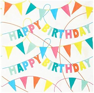 Talking Tables Pack of 20 Happy Birthday Napkins | Disposable Paper Tableware, Eco-Friendly | Home Recyclable | Rainbow Party Decorations, Bunting Design, Unisex, 33cm x 33cm