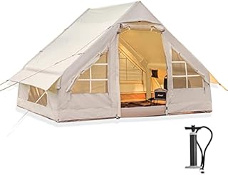 Inflatable Camping tent with Pump, 2022 Fashion Large Glamping Tent Move House, Easy Setup Waterproof Breathable Outdoor Oxford Canvas Tent, Self-Supporting Structure Cabin Tent with Net Doors Windows