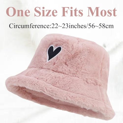 Image of Bucket Hat Women Furry Fuzzy Bucket Hats for Ladies, Winter Warm Fluffy Plush Faux Fur Hat for Women