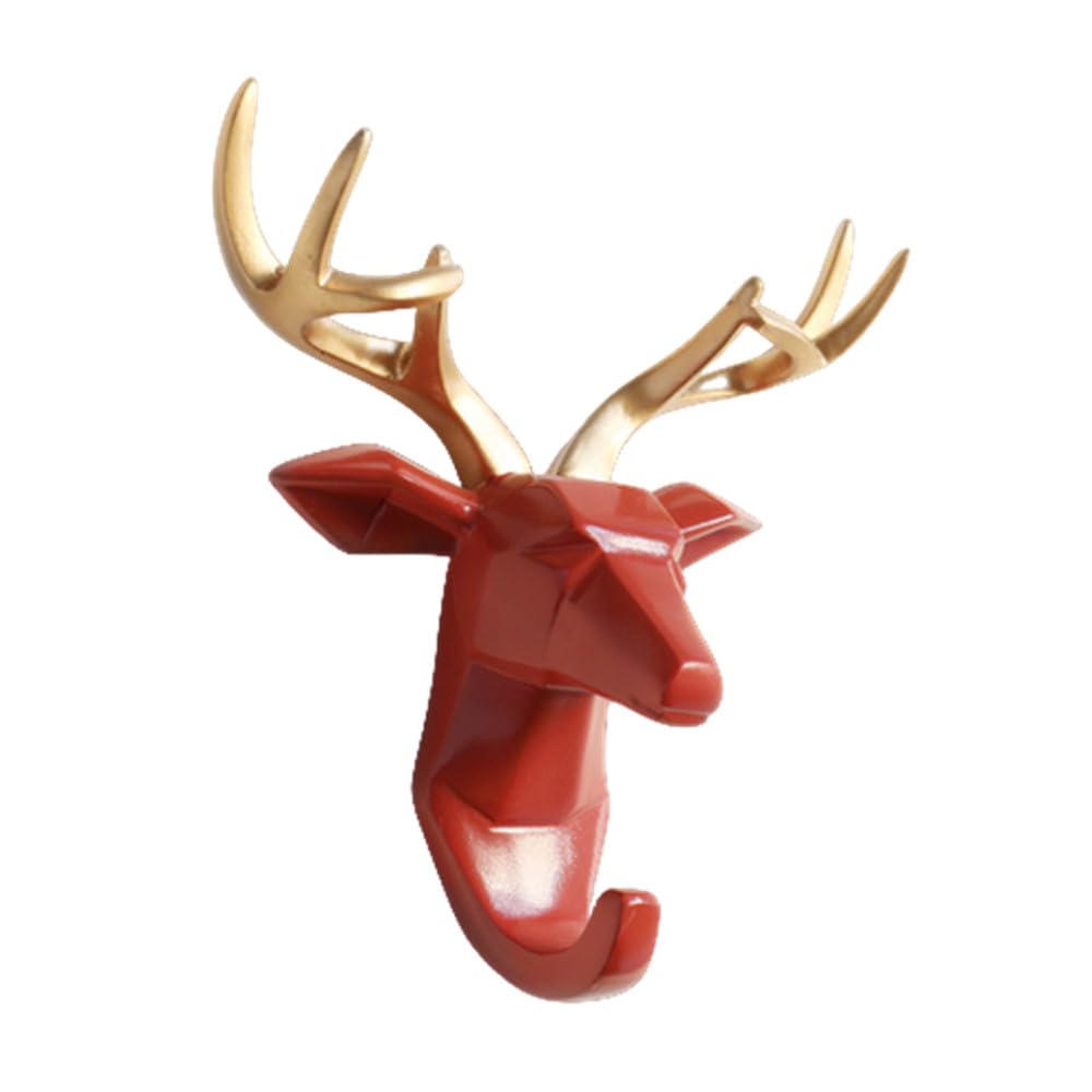 Crochets muraux cerf en résine rouge pour décoration nordique de maison