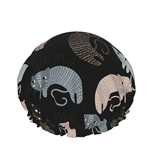 Cute Artistic Cats Luxury Shower Cap For Women Waterproof, Reusable Shower Cap For Women Peva Lining Oversized Design For All Hair Lengths 10.6 Ins In Diameter