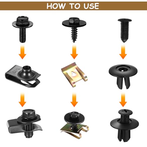80 Stück Blechmutter Schraube Mutter Clip Kit,Klemmscheiben Hitzeschutzblech Reparatursatz,Karosserieschrauben & U Type Karosserie Clips,Auto Befestigungsbox Set für Befestigen & Reparieren Autoteil