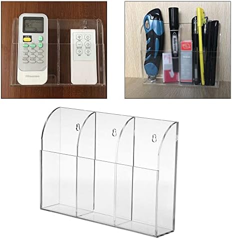 3 Compartments Clear Makeup Brushes Holder Remote Control Wall Holder Storage Box Transparent Acrylic Organiser for Home, Office