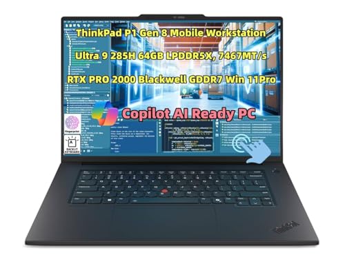 Image of New ThinkPad P1 Gen 8 Mobile Workstation Laptop 16 inch 3.2K OLED Touch Screen Ultra 9 285H 64GB RAM 2TB SSD Gen5 RTX PRO 2000 Blackwell GDDR7 Graphic Backlit Webcam Fingerprint Thunderbolt 5 Win 11 Pro