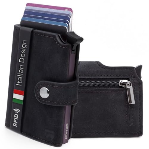 Portafoglio Uomo Sottile Con Protezione RFID - Portacarte In Alluminio, Pelle Bovina - Foto 9