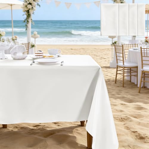 MICORAL 4 Pack Satin Tablecloth 58x102 Inches Rectangle - Soft Wrinkle Resistant Fabric for Wedding, Banquet, Party Decoration - Easy Care Machine Washable, White
