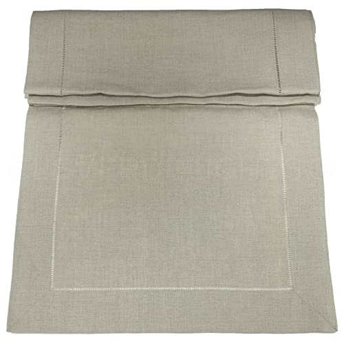 Cleverdelights Stone Hemstitch Table Runner - 16" X 108" - 55/45 Linen Cotton Blend #TOP3