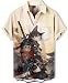 DADDYLOCO Samurai Cat Button Down Shirt, Short Sleeve, Asian Art Design, Regular Fit, Cream White
