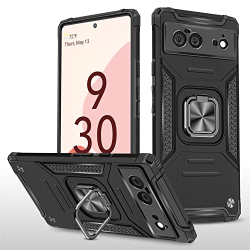 Ysnzaq Coque pour Google Pixel 6, Militaire Qualité Protection Rugged Ultra Mince Antichoc Housse avec 360 Degrés Anneau Support Bumper Étui pour Google Pixel 6. YF Black Cover