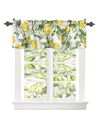 Yun Nist Valance Curtain For Windows Watercolor Plant Fruit Art,Privacy Panel Rod Pocket Window Treatment Summer Rustic Fresh Lemon Flower Leaf,Short Valances For Bathroom Kitchen Bedroom 54X18In #TOP3