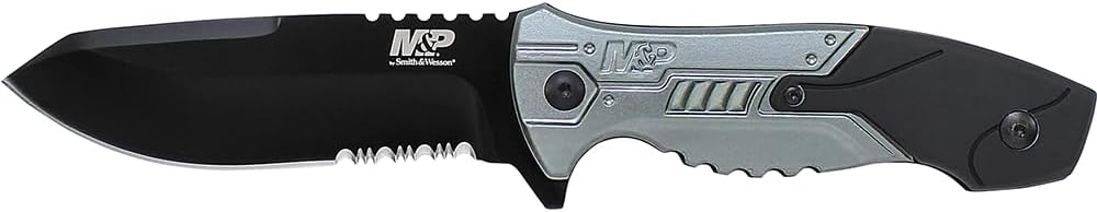 Smith & Wesson M&P SWMPF2BS 8.7in S.S. Full Tang Fixed Blade Knife with 4.1in Serrated Clip Point Blade and Aluminum Handle for Tactical, Survival and EDC,Black