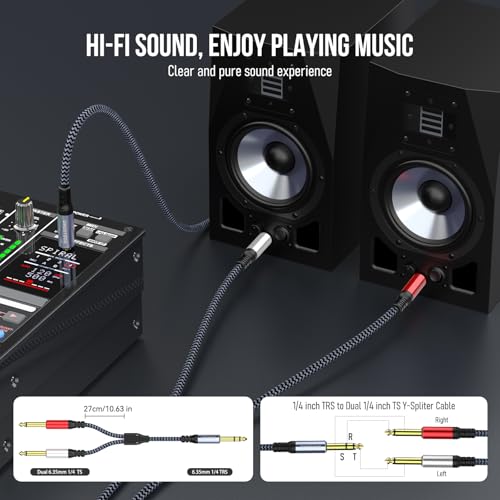 Câble d'insertion 3m TRS 6.35 mm vers double TS mono pour console et studio