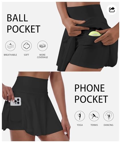 Women's Tennis Skirt with Built-in Shorts Black Pleated Skirt for Women High Waisted Mini Golf Skirt Cheer Uniform Skorts — view 2