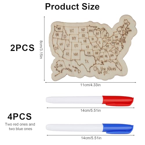 2 imanes de madera mapa de viajes Estados Unidos miniatura 2