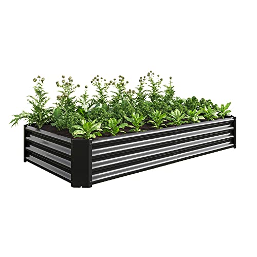 Foubam Galvanized Raised Garden Bed For Vegetables,Outdoor Garden Raised Kit Planter Box,Backyard Patio Planter Raised Beds For Flowers, Herbs, Fruits, Metal Planter Flower Pot 6X3X1 Ft Black #TOP4