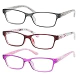 SOOLALA 3 Pairs of Patterned Readers Ladies' Quality Spring Hinge Reading Glasses with Pouch, 4.0x