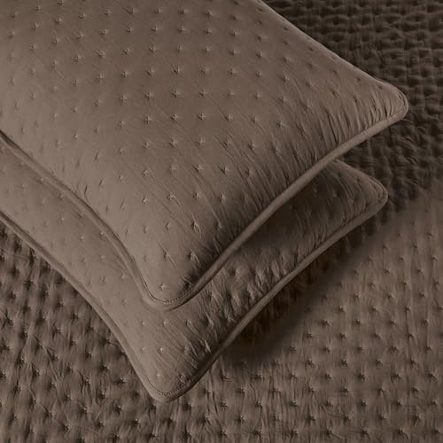 Image of Amazon Basics Brushed Microfiber Quilt Set, Extra Soft with Natural Texture, 3-Piece, Queen /Full, Brown