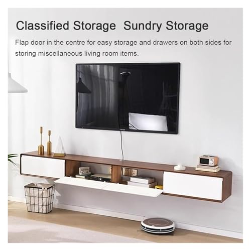 Soporte flotante para TV montado en la pared, elegante centro de entretenimiento de madera con estantes ajustables, consola multimedia moderna para sala de estar y dormitorio, diseño que ahorra