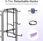 Josmimic 3-Tier Rack de rangement de salle de gymnastique avec crochets et roues lisses pour l'entraînement