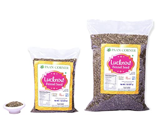 Paan Corner- Lucknow Fennel Seeds | Varyali | Saunf | 1 Pound And 2 Pound Bag| Foeniculum Vulgare |Organic | Healthy | Machine Sorted | 100% Natural | Product Of India | Non-Gmo | Vegan | Gluten-Free | (2 Pound ( 5 Bag )) #TOP1