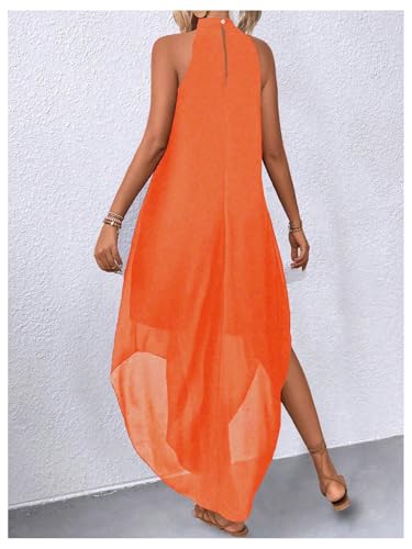 Image of Verdusa Women's Wedding Guest Dress Halter Flowy Chiffon Long Dresses | Cocktail Dress, Asymmetrical Dress for Women, Sleeveless, Prom Dress, Cruise Outfits, Boho