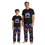 MI X TEE Daddy and Me Outfits, Gamer Style Dad and Me Shirts and Pants, Father Son Short Sleeve Shirt Set