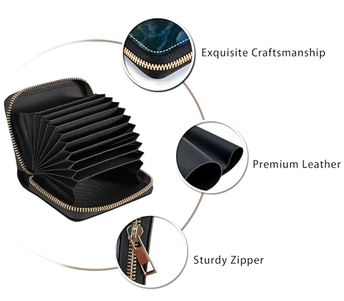 Credit Card Holder Wallets for Women, Slim Leather Card Holder Wallet, Credit Card Wallet Organizer, Pocket Business Card Case with Zipper, Dolphins At Sunset4