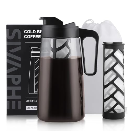 Sivaphe 64oz Cold Brew Coffee Maker with Reusable Mesh Filter Lightweight Iced Coffee and Tea Maker with Flip Cap Lid and Spout 100% Leak-Proof BPA Free Tritan 2L
