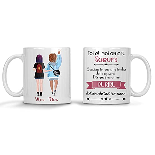 Tasse à Café et Thé Cheveux Couleur de Peux et Prénom Personnalisé Cadeau Pour Collègue Ami Famille Anniversaire Sœur - Mug Message Tourjours Ma Soeur De Coeur Pour Pot de Départ Noel - Original Cover