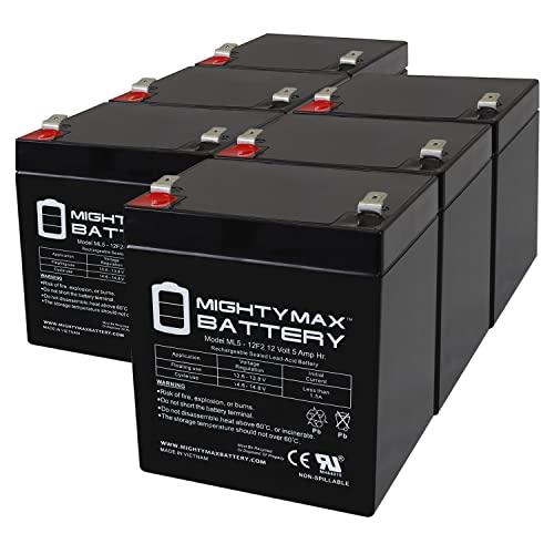 Mighty Max Battery 12V 5Ah F2 SLA Replacement Battery for 6FM5 Wheelchair Scooter - 6 Pack