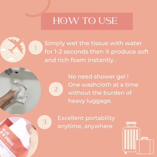 Produco Bath Spnoge (No-Need-Soap) Body Washcloth For Travel, Only For Disposable Single Use (15Pack) #TOP1