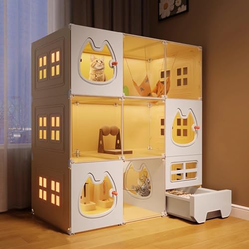 XADBDM 猫ケージ キャットケージ 鉄製フレーム PP樹脂素材 猫けーじ 循環と換気 透明ドア ノブドアロック 透明度の高いデザイン 1/2/3/4階建て 可愛い 多頭飼い 猫用ケージ 保護 頑丈で安定 広々とした空間 脱走防止組み立て簡単 室内飼い(
