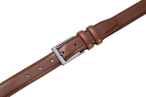 Sportoli Men's Classic Stitched Genuine Leather Uniform Dress Buckle Belt - Amber Perforated - Size 40 (Waist 38)4