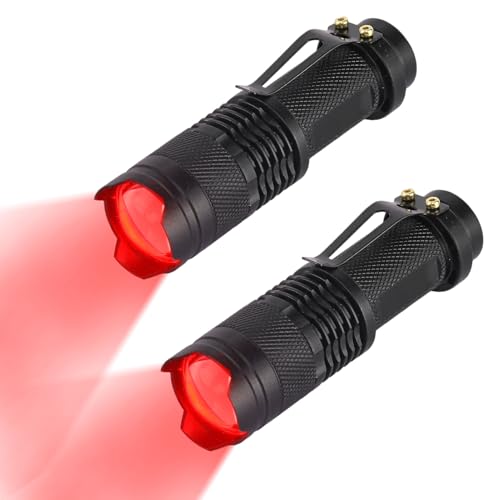 Heyung 2 PCS LED Red Light Torch Single Mode Flashlight Portable Scalable for Astronomy Night Vision Animal Observation Hunting Hiking Outdoor Night Fishing Emergency Use