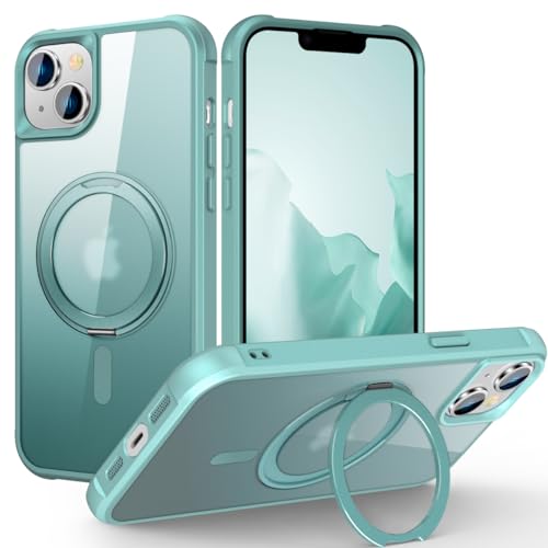 Image of Compatible with iPhone 15 Plus Case with Stand 6.7 inch,Green | Matte Translucent Phone Case for iPhone 15 Plus,360 Magnetic Ring Stand,Compatible Mag-Safe,Military Grade Protection