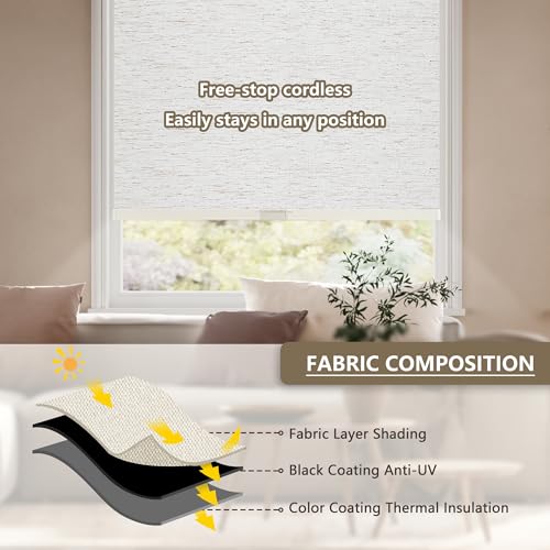 Image of SUNOFF Cordless Blackout Roller Shades Blinds for Windows,52 inchW x 72 inchH,Linen