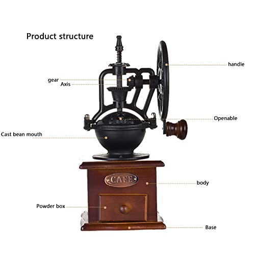SXLCKJ Retro-Kaffeemühle, Riesenrad-Handmühle, Kaffeebohnenmühle, Massivholzmaterial, Keramik (Crusher) – Bild 7