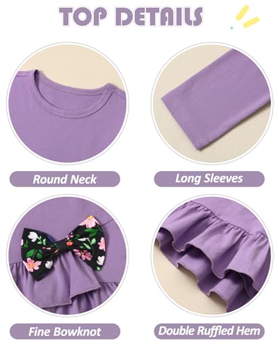 Toddler Girl Clothes 18M-8T Girls Fall Winter Outfit, Long Sleeve Ruffle Bowknot Top + Floral Pants 2Pcs Clothing Set4