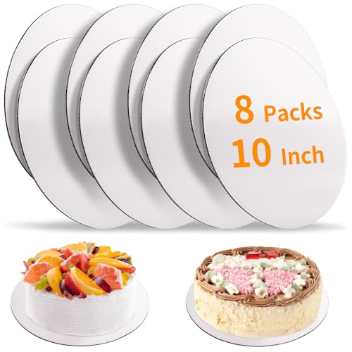 8 Pcs Cake Boards, White Cake Boards 10 inch Round, Food-Graded Cardboard Cake Rounds Cake Base, Waterproof and Oil-Proof for Cake DIY, Dessert and Crafts Display(White)