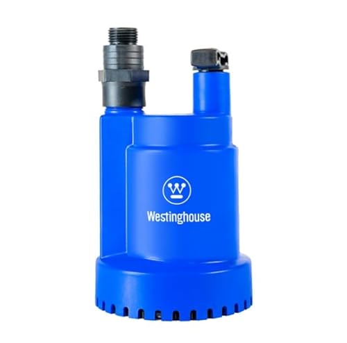 Westinghouse 1/4 HP Submersible Water Pump, 1500 GPH, 28-ft Max Lift, Indoor & Outdoor Portable Utility Pump with 1-1/4" Discharge & 3/4" Garden Hose Adapter, For Pool, Hot Tubs, Garden, Pond, & More