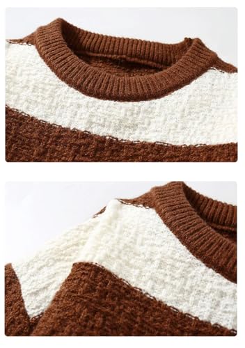 Men's Pullover Sweaters Long Sleeve Round Neck Loose Stripe Casual Pullovers Warm Knitted Sweater3