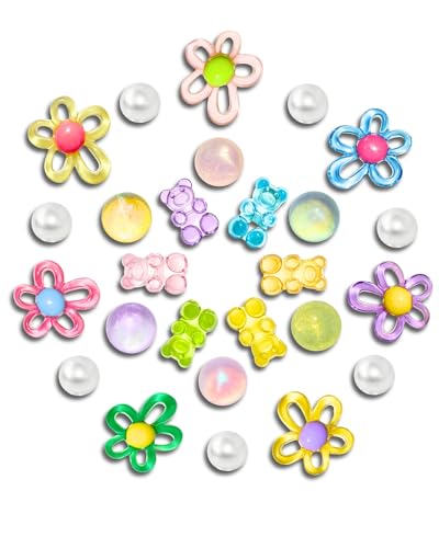 SIICCOMTT Cute Shoes Charms 26Pcs Summer Daisy Flower Gummy Bear Pearl Charm for Shoe Decoration