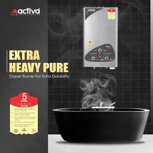 Image of ACTIVA Instant Gas Water Geyser, 6 Ltr Tank, Low Pressure Gas Geyser, ISI Marked Cooper Element, 5 Star Rated, Auto Cutt off,Anti Rust Coating to save...