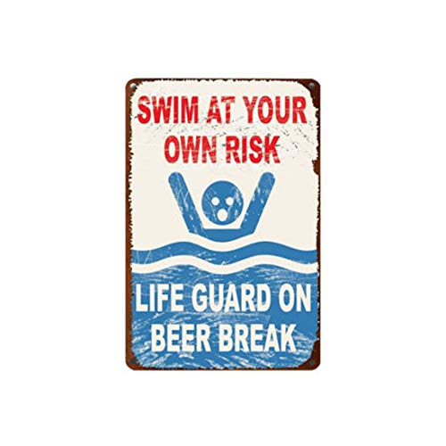 Image of Zesta Bathroom Decor Items Washroom Decor Tin Sign | Aesthetic Posters Wall Poster for Bedroom | Magnetic Cafe Decoration Items / Restaurant Decorations Items | Quirky Home Decor Bar Accent - swim at your own risk